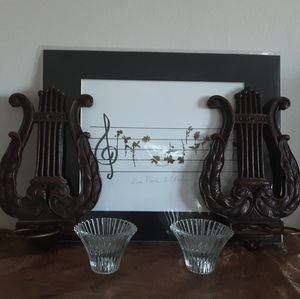 VINTAGE PAIR LYRE CANDLESTICK HOLDER WALL DECOR